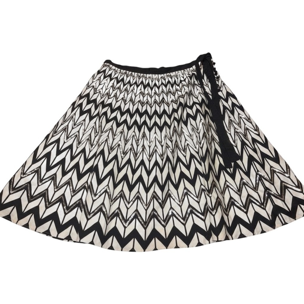 Saint Tropez West Womens‎ Black White Chevron Sequin A-Line Skirt Size 12